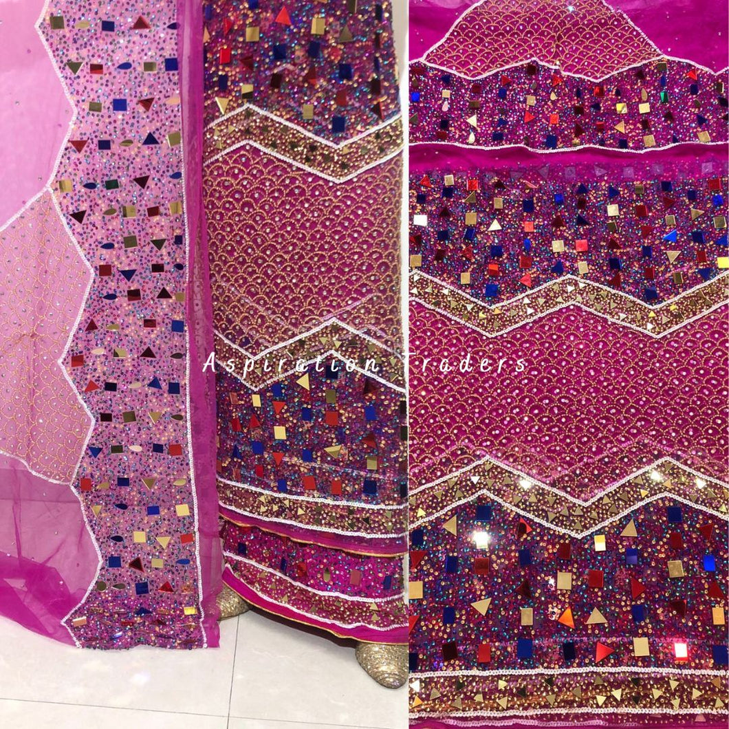 Gorgeous Fushia Pink Designer Net lace George Wrapper set  - NLDG200