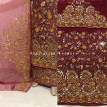 Load image into Gallery viewer, Royal Wine colored Net Lace Designer George Wrapper with Blouse-  NLDG201
