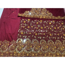 Load image into Gallery viewer, Royal Wine colored Net Lace Designer George Wrapper with Blouse-  NLDG201
