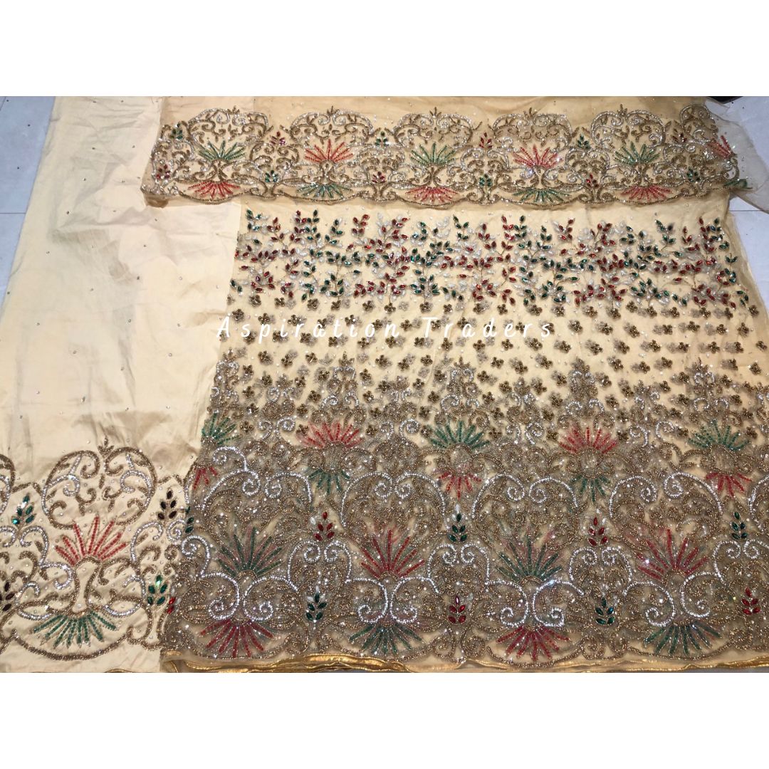Radiant Gold Designer Net lace George Wrapper set - NLDG202 ...