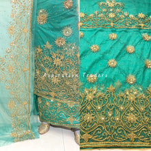 Load image into Gallery viewer, Tranquil Sea Green Heavy Beaded Designer Net George Wrapper set  - NLDG203
