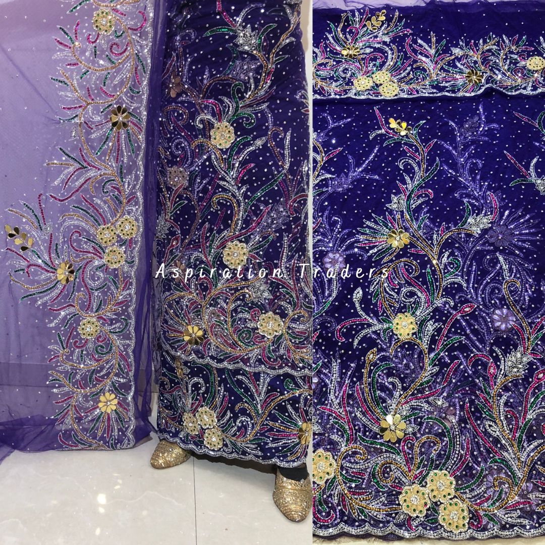 Royal Purple colored Heavy Beaded Designer Net George Wrapper set - NL ...