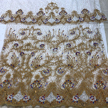 Load image into Gallery viewer, Oppulent White and Gold Heavy Beaded Designer Net Lace George wrapper Set - NLDG211
