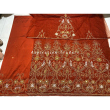 Load image into Gallery viewer, Vibrant Orange Heavy Beaded Designer Net Lace George wrapper Set - NLDG218
