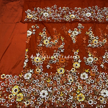 Load image into Gallery viewer, Zesty Burnt Orange with 3D Sequence Flower Work Designer George set - NLDG230
