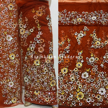Load image into Gallery viewer, Zesty Burnt Orange with 3D Sequence Flower Work Designer George set - NLDG230
