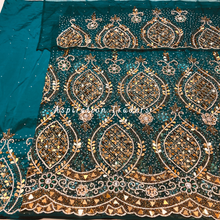 Load image into Gallery viewer, Snazzy Teal Green Handmade Heavy Gold  Mirror Work Designer George  set - NLDG231
