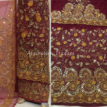 Load image into Gallery viewer, Jazzy Burgundy George With Heavy Gold Mirror &amp; Bling Beaded Work Designer set - NLDG233
