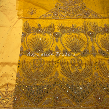 Load image into Gallery viewer, Sunny Yellow Net Lace George  With Gold Beaded  &amp; Mirror Work Designer set - NLDG234
