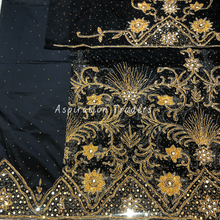 Load image into Gallery viewer, Bleak Black With Gold Mirror &amp; Beaded Work George Wrapper Set With Blouse - NLDG235
