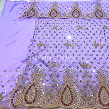 Load image into Gallery viewer, Sober Lilac With Mirror &amp; Golden Beaded Work George Wrapper set with Blouse - NLDG241
