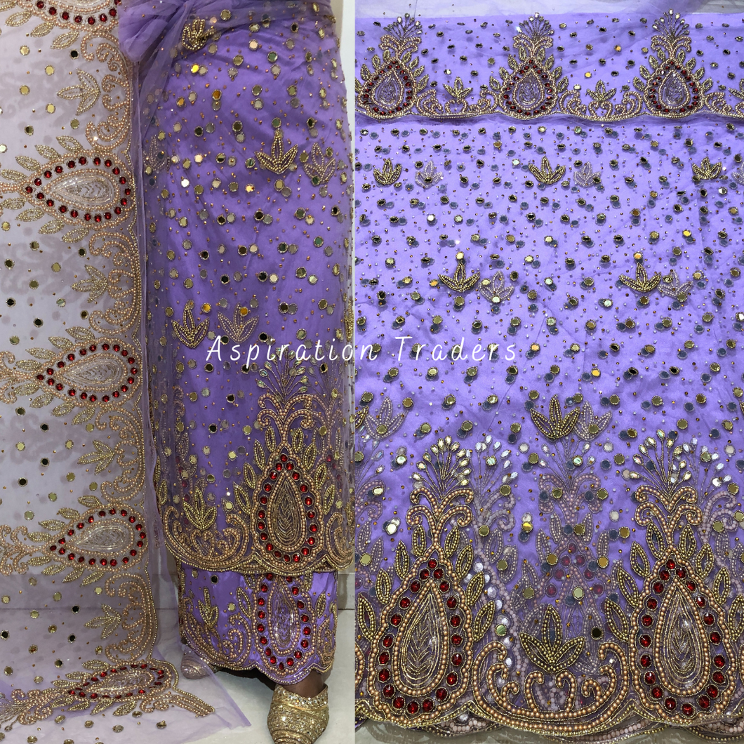 Sober Lilac With Mirror & Golden Beaded Work George Wrapper set with Blouse - NLDG241