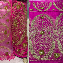 Load image into Gallery viewer, Graceful Pink Handcrafted Gold Stone Work Net Lace George Wrapper Set with Blouse- NLDG247
