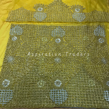 Load image into Gallery viewer, Flaming Yellow With Heavy Gold &amp; Silver Beaded Lace Cut Work George Wrapper Set- NLDG248
