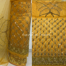 Load image into Gallery viewer, Mango Yellow Rhinestone Beaded George Wrapper Set With Heavy Bling Work Designer Blouse - NLDG253
