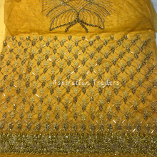 Load image into Gallery viewer, Mango Yellow Rhinestone Beaded George Wrapper Set With Heavy Bling Work Designer Blouse - NLDG253
