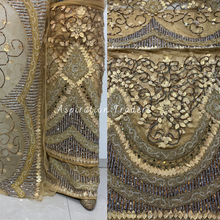 Load image into Gallery viewer, Refined Purple Heavily Multi Stone Beaded Gold Flower Work George Wrapper Set with Blouse  - NLDG261

