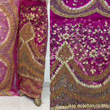 Load image into Gallery viewer, Refined Purple Heavily Multi Stone Beaded Gold Flower Work George Wrapper Set with Blouse  - NLDG261
