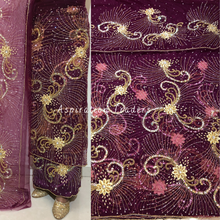 Load image into Gallery viewer, Classy Magenta French Crystal Stone Beaded George Wrapper Set- NLDG264
