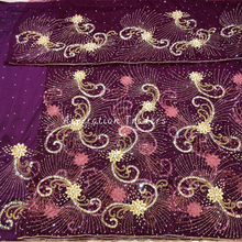 Load image into Gallery viewer, Classy Magenta French Crystal Stone Beaded George Wrapper Set- NLDG264
