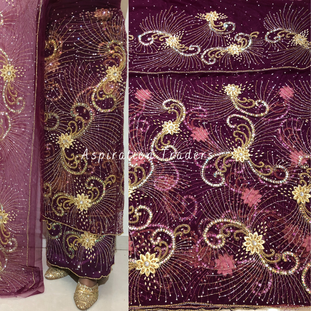 Classy Magenta French Crystal Stone Beaded George Wrapper Set- NLDG264