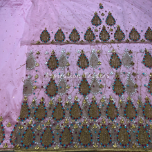 Load image into Gallery viewer, Rustic Olive Green Crystal Beaded With Fringes Work George Wrapper Set- NLDG268
