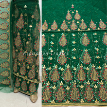 Load image into Gallery viewer, Rustic Olive Green Crystal Beaded With Fringes Work George Wrapper Set- NLDG268
