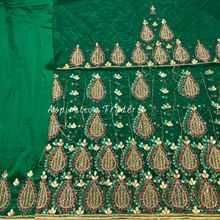 Load image into Gallery viewer, Rustic Olive Green Crystal Beaded With Fringes Work George Wrapper Set- NLDG268
