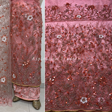Load image into Gallery viewer, Cold Peach 3D petal Flower Work Crystal Stone Beaded George Wrapper Set - NLDG282
