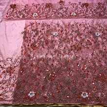 Load image into Gallery viewer, Cold Peach 3D petal Flower Work Crystal Stone Beaded George Wrapper Set - NLDG282
