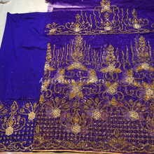 Load image into Gallery viewer, Fiery Purple Heavy Gold Stone Beaded  Net Lace George Wrapper Set - NLDG286
