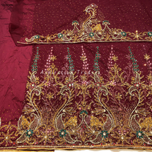 Load image into Gallery viewer, Zesty Maroon Heavy Multi Coloured Crystal Stone Beaded George Wrapper Set - NLDG291

