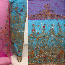 Load image into Gallery viewer, Zesty Maroon Heavy Multi Coloured Crystal Stone Beaded George Wrapper Set - NLDG291
