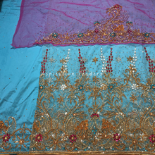 Load image into Gallery viewer, Zesty Maroon Heavy Multi Coloured Crystal Stone Beaded George Wrapper Set - NLDG291
