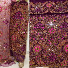 Load image into Gallery viewer, Eye Catching Magenta Heavy crystal Stone beaded with pink silk thread &amp; Mirror work George Wrapper Set - NLDG294
