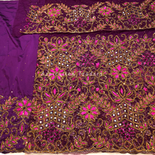 Load image into Gallery viewer, Eye Catching Magenta Heavy crystal Stone beaded with pink silk thread &amp; Mirror work George Wrapper Set - NLDG294
