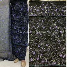 Load image into Gallery viewer, Stunning Black Heavy French Beaded Two Coloured Work George Wrapper Set with Blouse  - NLDG295
