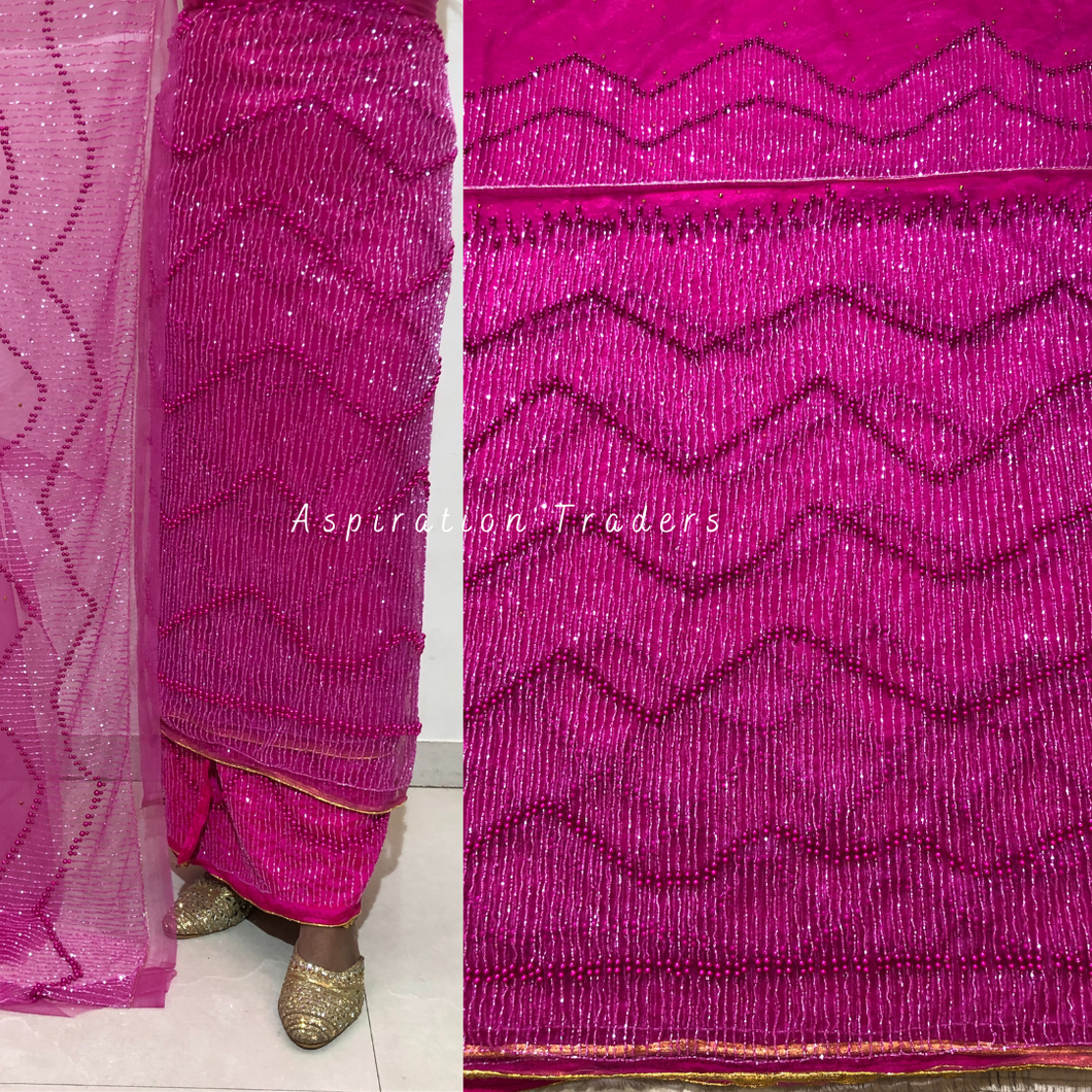 Beautiful Pink Heavy Bling Pearl Beaded George Wrapper Set   - NLDG296