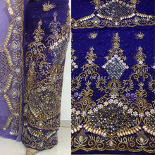 Load image into Gallery viewer, Enhancing Purple Heavy Crystal Stone Beaded With Mirror Work George Wrapper Set with Blouse   - NLDG299
