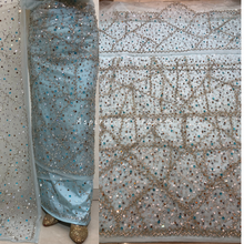 Load image into Gallery viewer, Warm Ocean Blue Heavy Crystal Stone Beaded George Wrapper Set with Blouse - NLDG312
