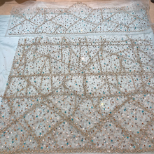 Load image into Gallery viewer, Warm Ocean Blue Heavy Crystal Stone Beaded George Wrapper Set with Blouse - NLDG312
