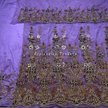 Load image into Gallery viewer, Eye Catching Lavender Heavy Multi Shiny Stone Beaded Net Lace George Wrapper Set with  Blouse   - NLDG314
