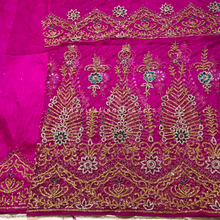 Load image into Gallery viewer, Gloomy fuschia Pink with Heavy Multi Crystal Beaded Net Lace George Wrapper Set with  Blouse   - NLDG317
