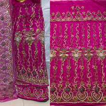 Load image into Gallery viewer, Pale Peach with crystal stone beaded Net Lace George Wrapper Set with  Blouse   - NLDG321
