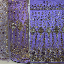 Load image into Gallery viewer, Pale Peach with crystal stone beaded Net Lace George Wrapper Set with  Blouse   - NLDG321
