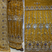 Load image into Gallery viewer, Pale Peach with crystal stone beaded Net Lace George Wrapper Set with  Blouse   - NLDG321
