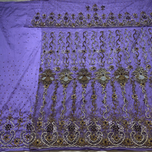 Load image into Gallery viewer, Pale Peach with crystal stone beaded Net Lace George Wrapper Set with  Blouse   - NLDG321

