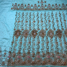 Load image into Gallery viewer, Pale Peach with crystal stone beaded Net Lace George Wrapper Set with  Blouse   - NLDG321
