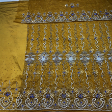 Load image into Gallery viewer, Pale Peach with crystal stone beaded Net Lace George Wrapper Set with  Blouse   - NLDG321
