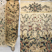 Load image into Gallery viewer, Soothing Champagne Gold Sequined beaded Net Lace George Wrapper Set with  Blouse   - NLDG325
